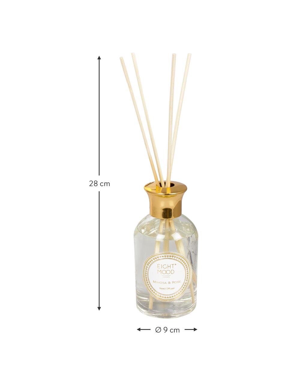 Diffuseur White Marble (mimosa et rose), Flacon : transparent. Col : couleur dorée. Bâtonnets : bois, Ø 9 x haut. 28 cm