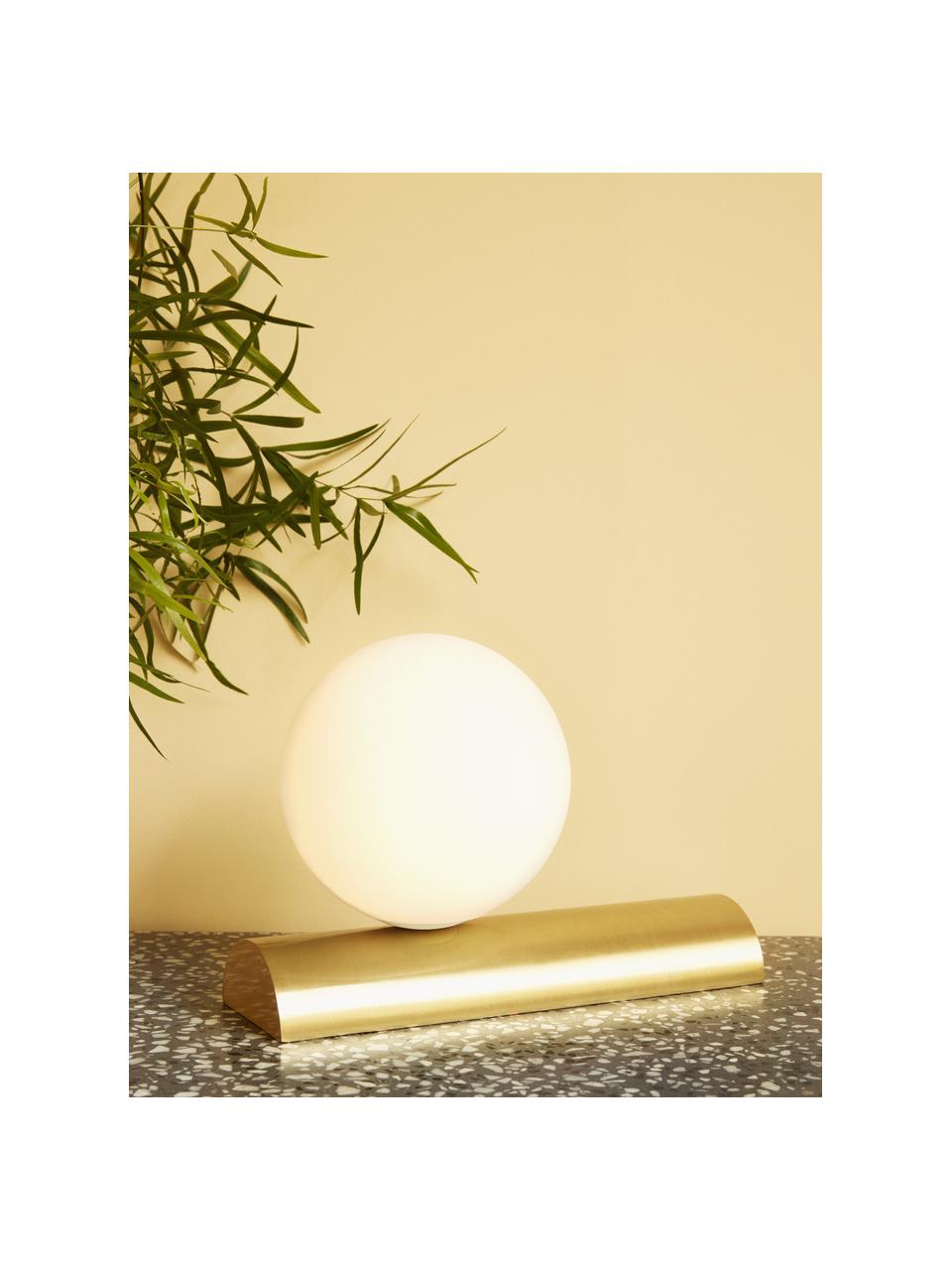 Kleine tafellamp Balance, Lampenkap: glas, Lampvoet: gecoat metaal, Wit, goudkleurig, B 30 x H 22 cm