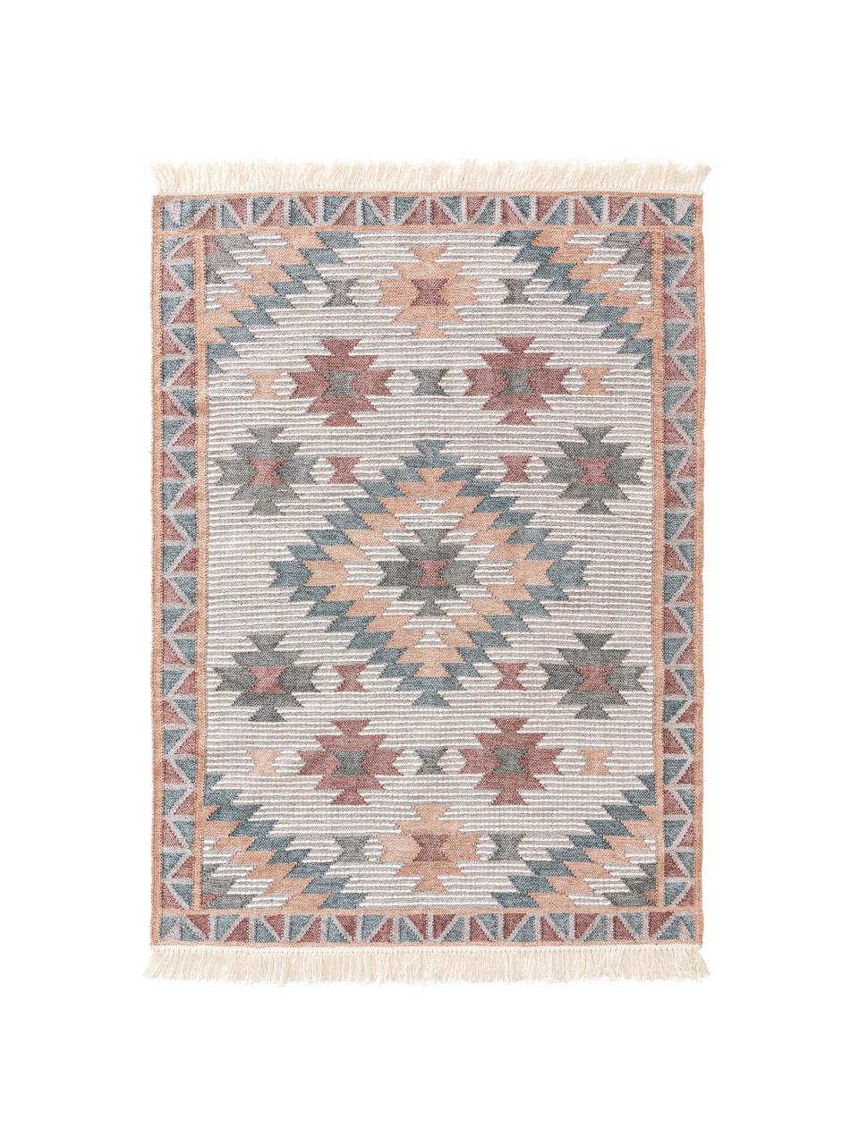 Alfombra artesanal kilim con flecos Cari, 70% lana, 30% poliéster, Multicolor, An 80 x L 150 cm (Tamaño XS)