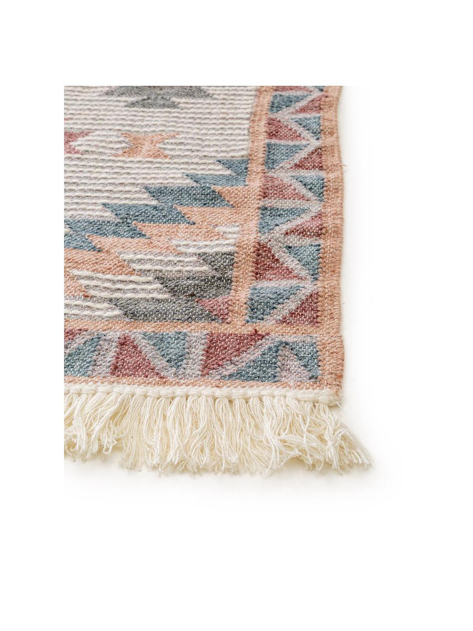 Handgeweven Kelim vloerkleed Cari met patroon en franjes, 70% wol, 30% polyester, Multicolour, B 80 x L 150 cm (maat XS)