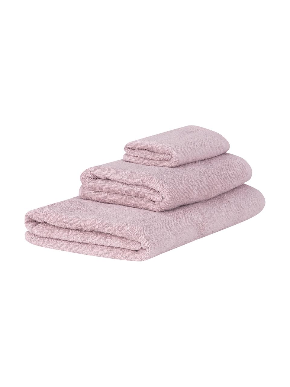 Lot de serviettes de bain unicolore Comfort, 3 élém., 100 % coton
Grammage intermédiaire 450 g/m², Vieux rose, Lot de différentes tailles