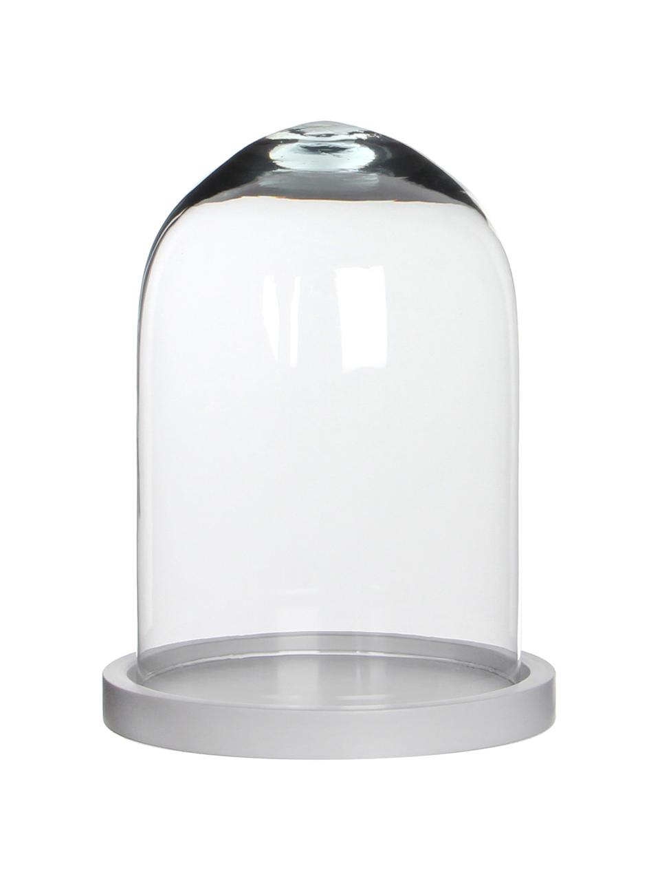 Glazen stolp Hella, Stolp: glas, Onderzetter: gelakt hout, Stolp: transparant. Onderzetter: wit, Ø 18 x H 23 cm