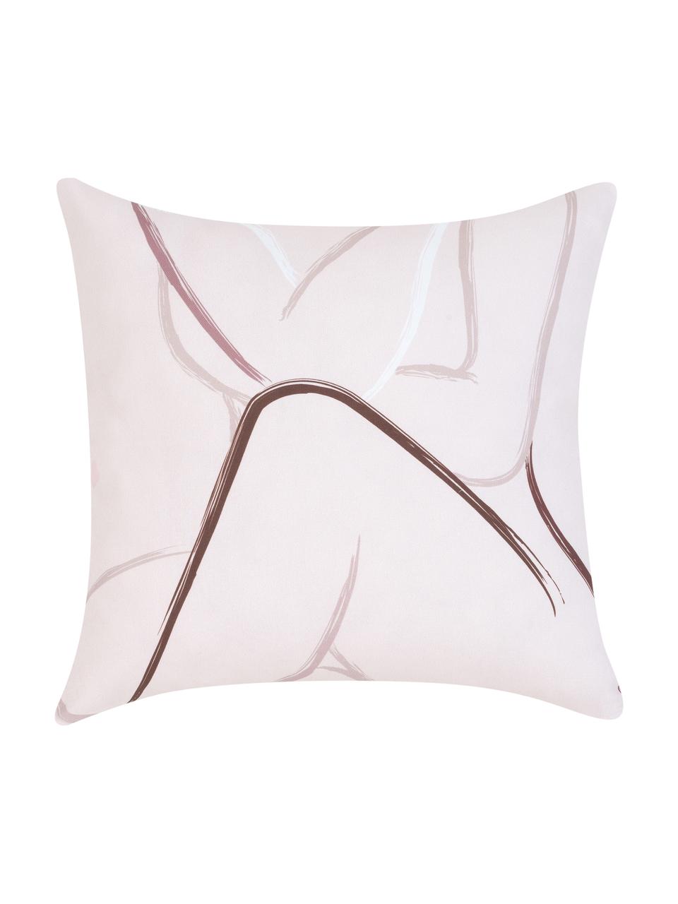 Kussenhoes Curves met getekende opdruk, 100% katoen, Roze, wit, 40 x 40 cm