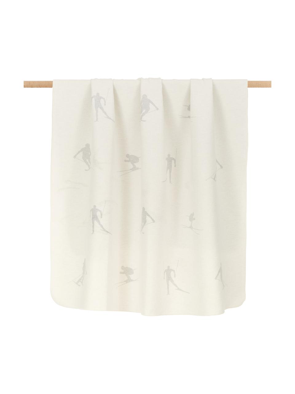 Manta de franela Skiers, 85% algodón, 15% poliacrílico, Blanco, gris, An 140 x L 200 cm