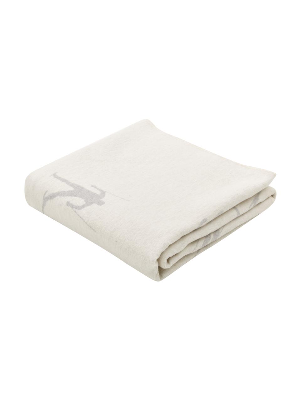 Manta de franela Skiers, 85% algodón, 15% poliacrílico, Blanco, gris, An 140 x L 200 cm