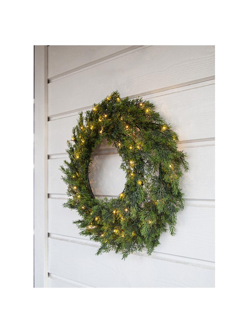 Couronne de Noël LED d'extérieur avec fonction de minuterie Byske, Vert foncé, Ø 60 x haut. 20 cm