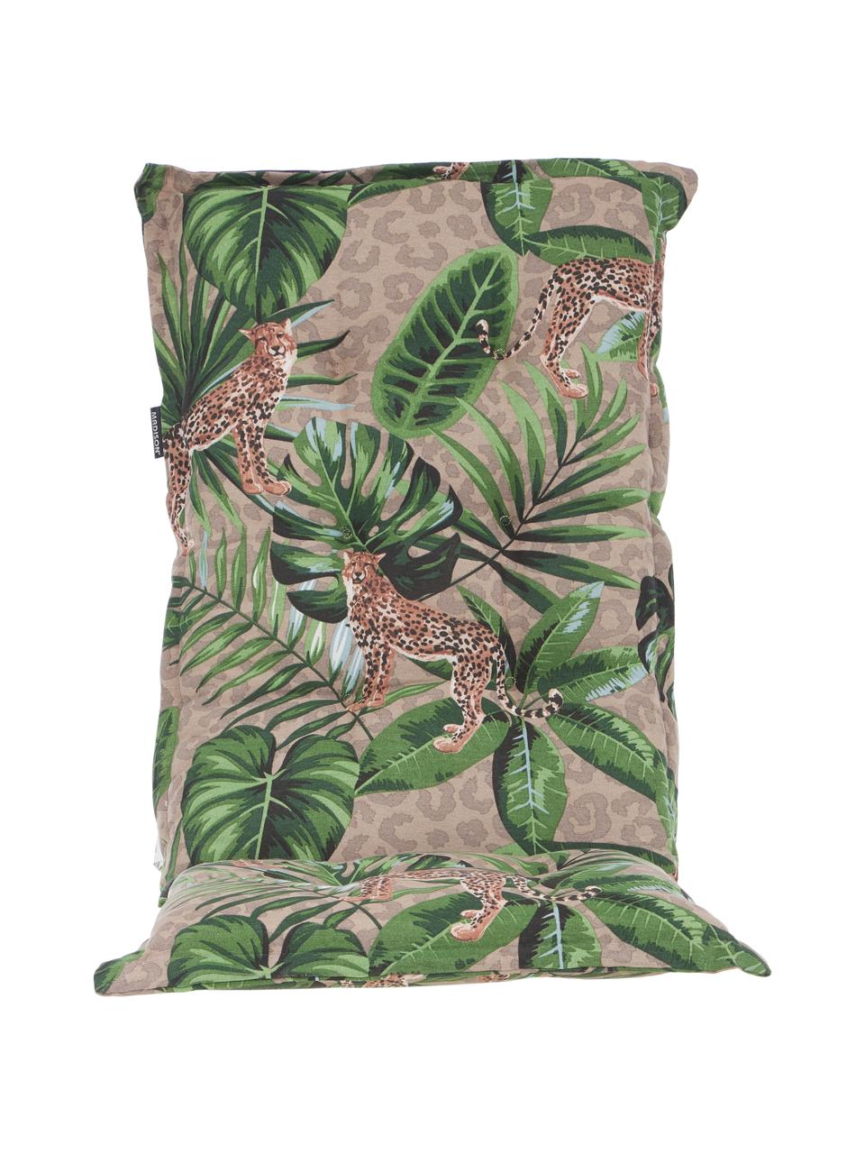 Coussin de chaise avec dossier imprimé tropical Lenny, Taupe, vert, brun, noir, larg. 50 x long. 123 cm