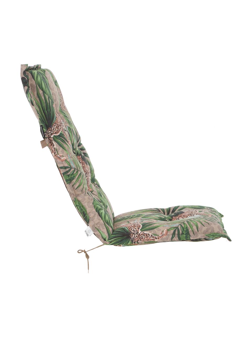 Hoog tuinstoelkussen Lenny met tropische print, Taupe, groen, bruin, zwart, 50 x 123 cm