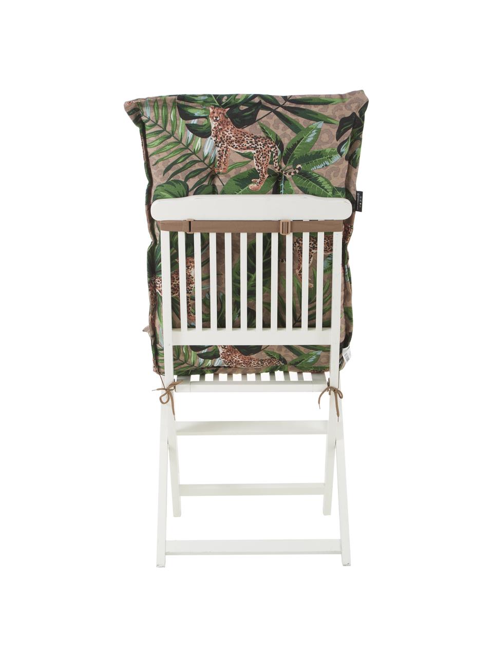 Hoog tuinstoelkussen Lenny met tropische print, Taupe, groen, bruin, zwart, 50 x 123 cm