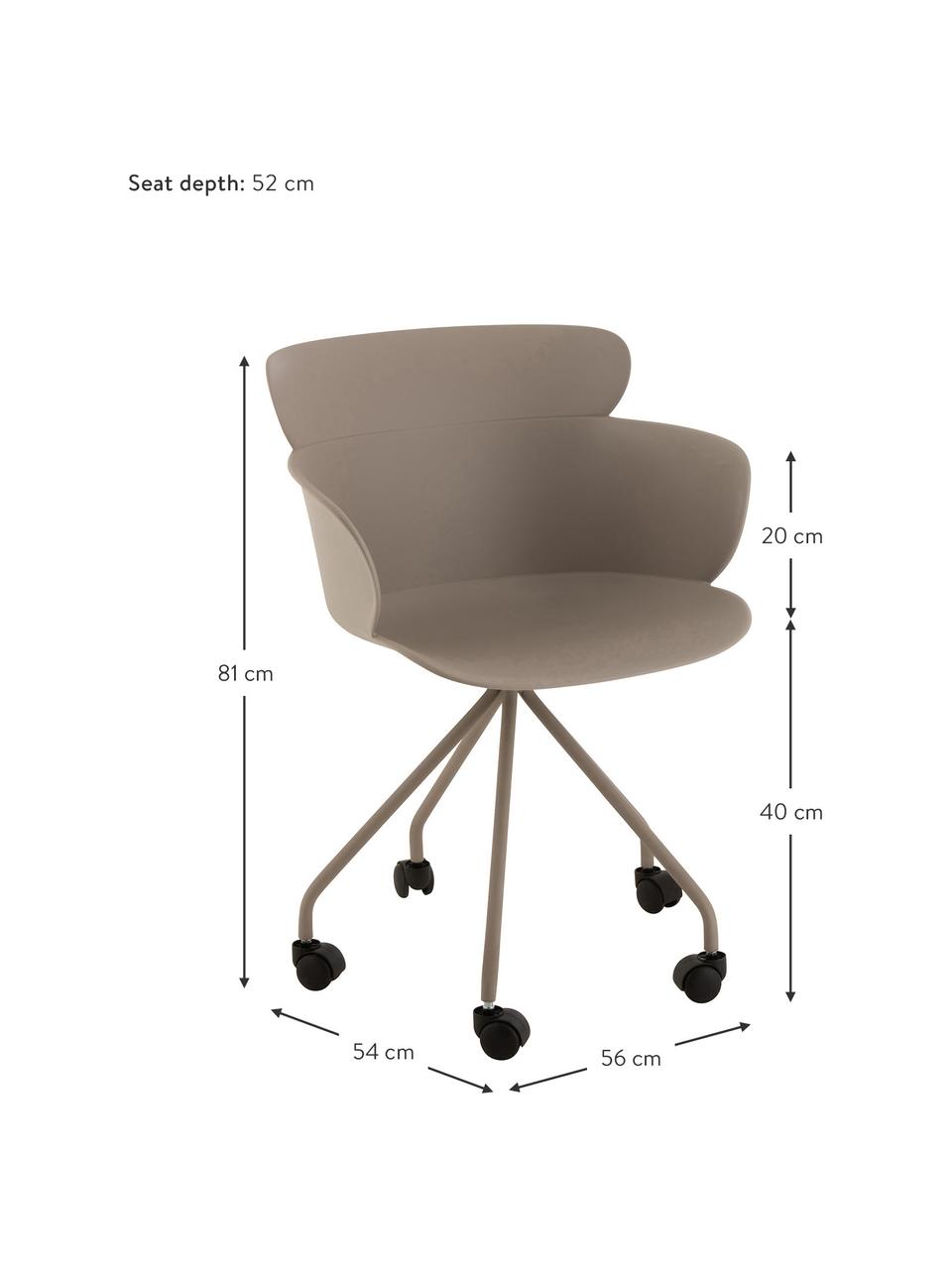 Kunststoff-Bürostuhl Eva mit Rollen, Kunststoff (PP), Greige, B 60 x T 54 cm