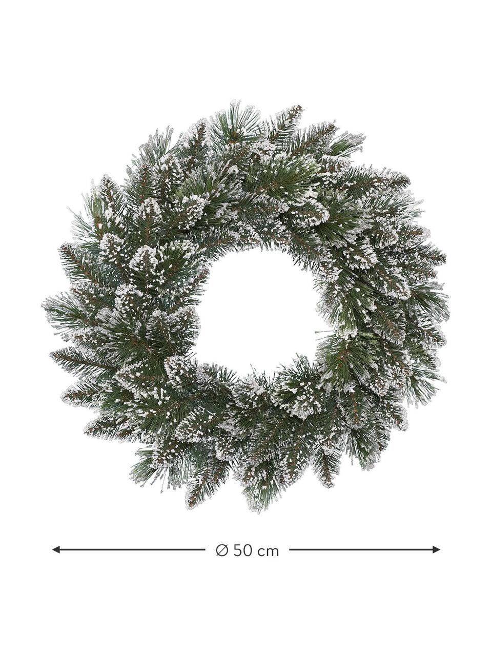 Kerstkrans Finley Ø 50 cm, Kunststof, Groen, wit, Ø 50 x H 15 cm