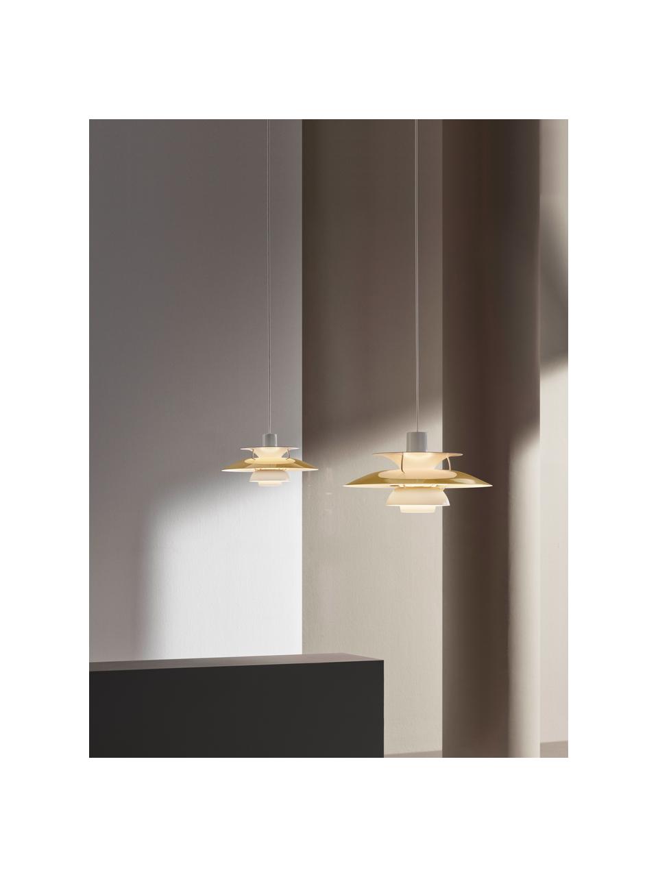 Hanglamp PH 5, verschillende formaten, Lampenkap: gecoat metaal, Diffuser: glas, semi-transparant, Wit, goudkleurig, Ø 50 x H 27 cm