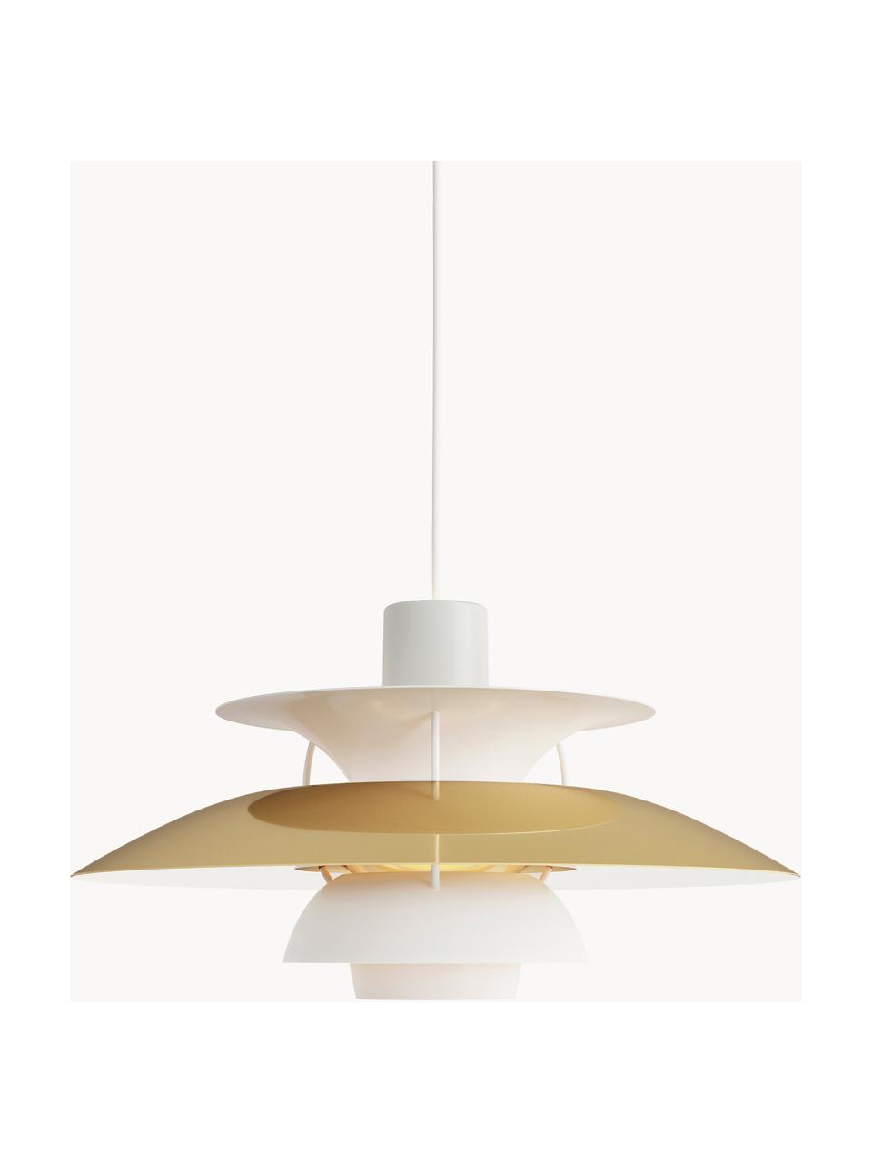 Hanglamp PH 5, Lampenkap: gecoat metaal, Diffuser: glas, semi-transparant, Wit, goudkleurig, Ø 50 x H 27 cm