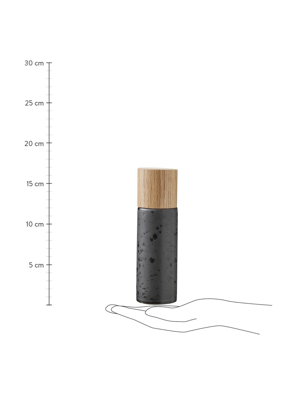 Zout- en pepermolen Bizz met houten deksel, set van 2, Deksel: eikenhout, Zwart, eikenhout, Ø 5 x H 17 cm