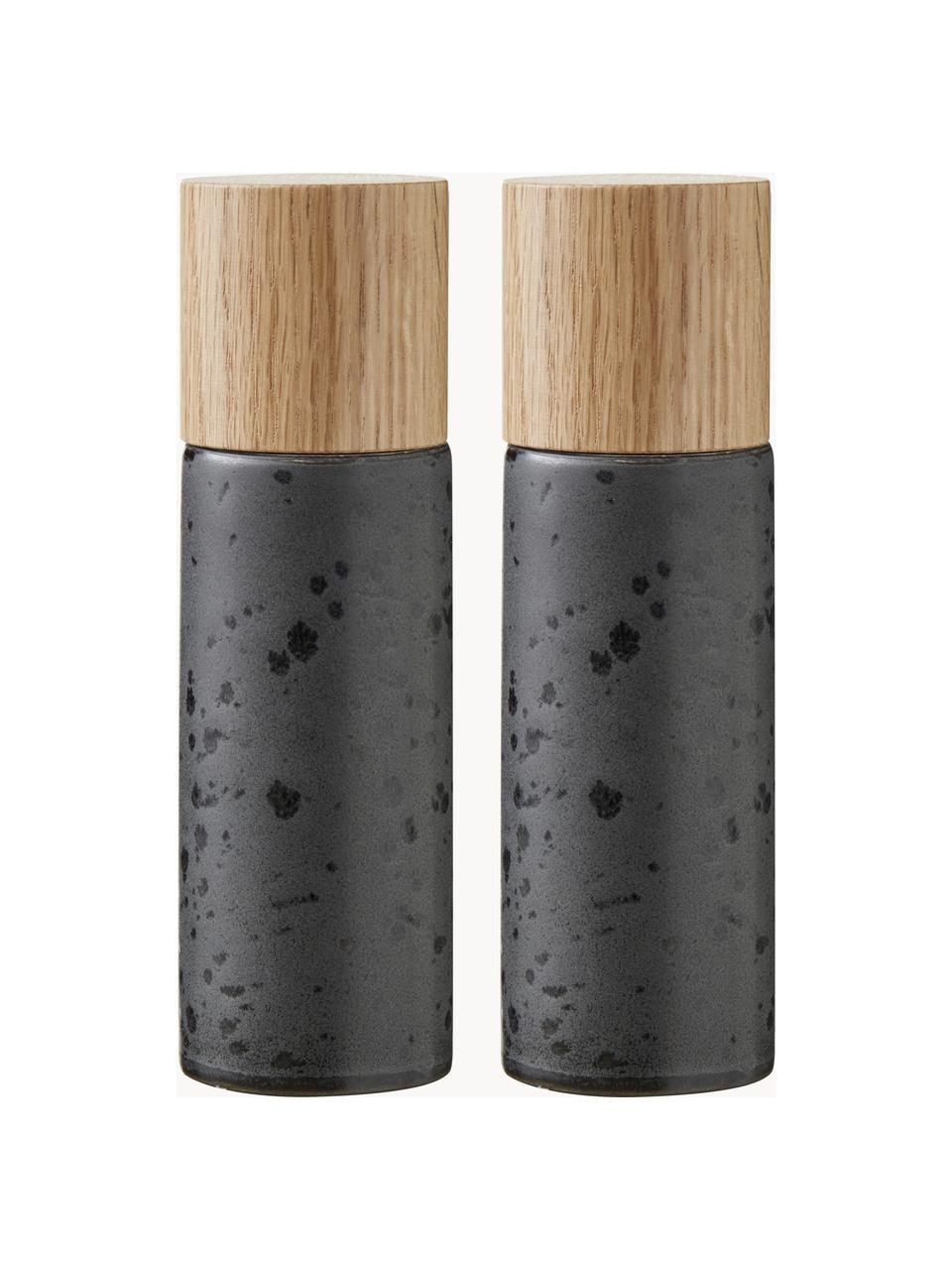 Set macina sale e pepe con coperchio Bizz 2 pz, Coperchio: legno di quercia, Nero maculato, Ø 5 x Alt. 17 cm