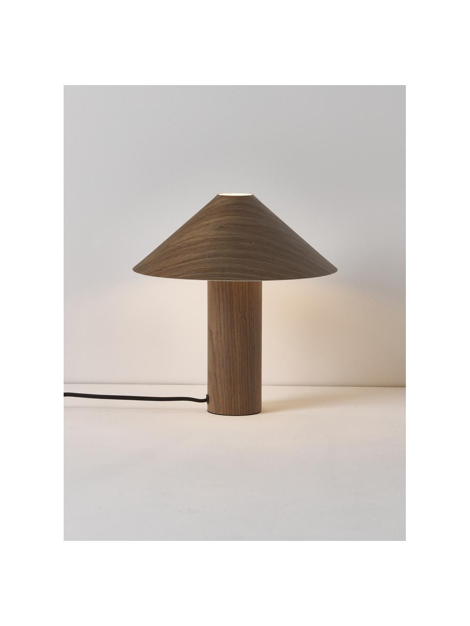 Kleine Tischlampe Ernesto aus Holz, Lampenschirm: Eichenholzfurnier, Lampenfuß: Eichenholzfurnier, Holz, Ø 30 x H 32 cm