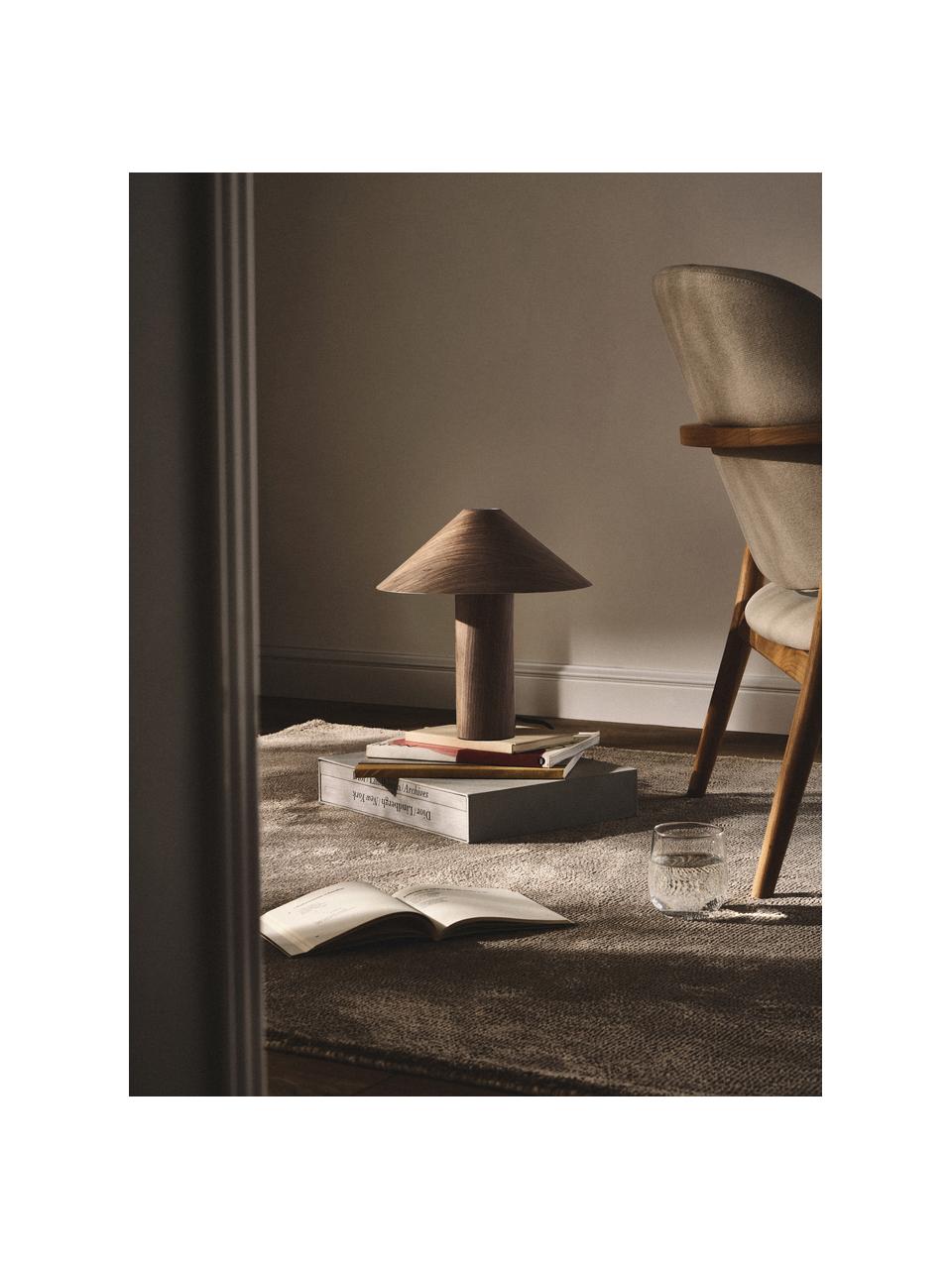 Lámpara de mesa pequeña de madera Ernesto, Pantalla: chapa de roble, Cable: cubierto en tela, Madera clara, Ø 30 x Al 32 cm