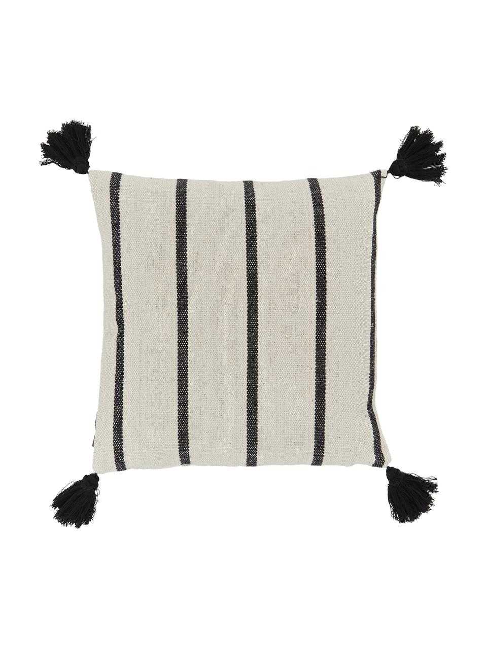 Housse de coussin 40x40 rayures Oyo, Noir, blanc cassé