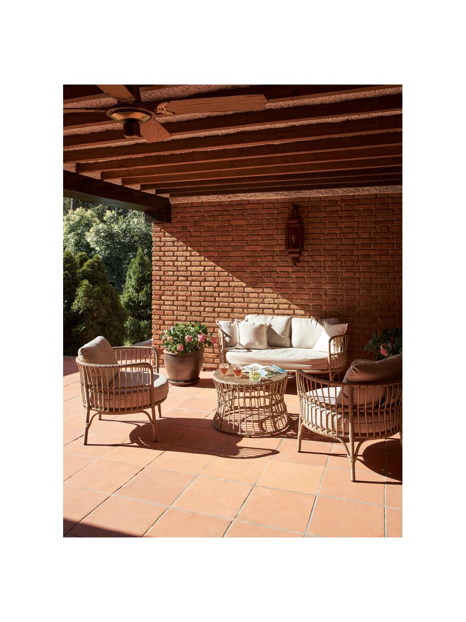 Set salotto da giardino Hampton 4 pz, Rivestimento: 100% poliestere, Struttura: alluminio rivestito, Beige, marrone chiaro, Set in varie misure