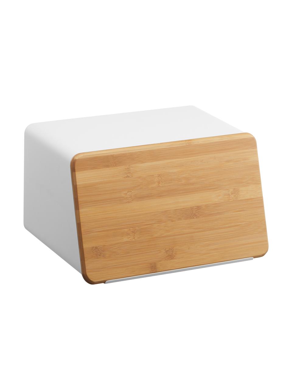 Panera con tabla de cortar Tower, Estructura: metal recubierto, Blanco, marrón claro, An 32 x Al 19 cm