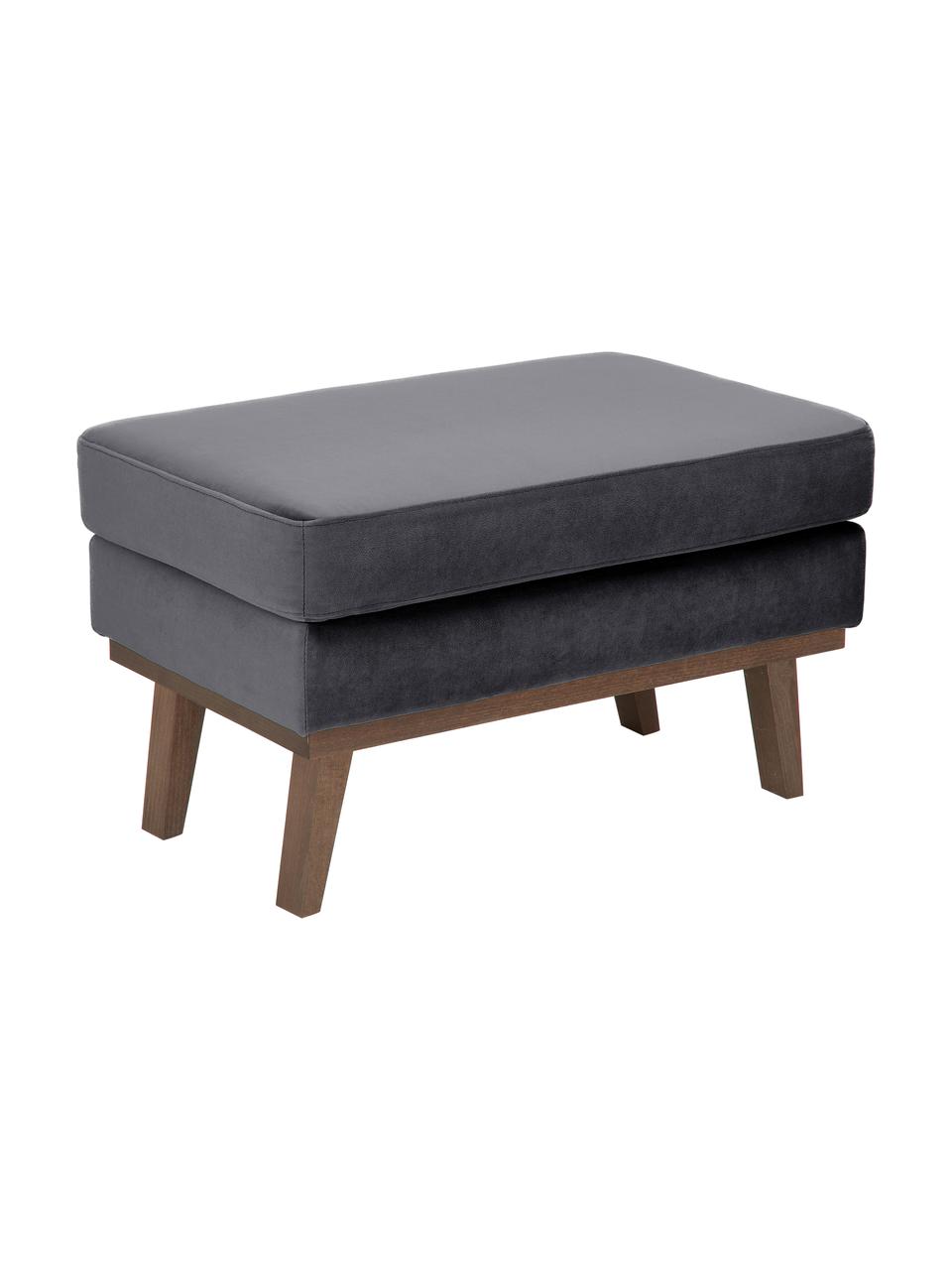 Sofa-Hocker Alva aus Samt in Dunkelgrau mit Buchenholz-Füssen, Bezug: Samt (Hochwertiger Polyes, Gestell: Massives Kiefernholz, Samt Dunkelgrau, B 74 x T 44 cm