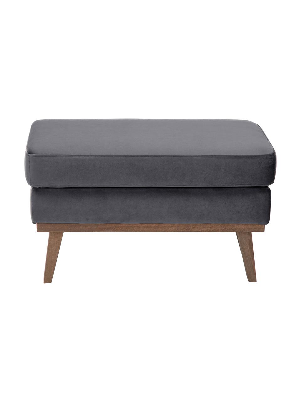 Sofa-Hocker Alva aus Samt in Dunkelgrau mit Buchenholz-Füssen, Bezug: Samt (Hochwertiger Polyes, Gestell: Massives Kiefernholz, Samt Dunkelgrau, B 74 x T 44 cm