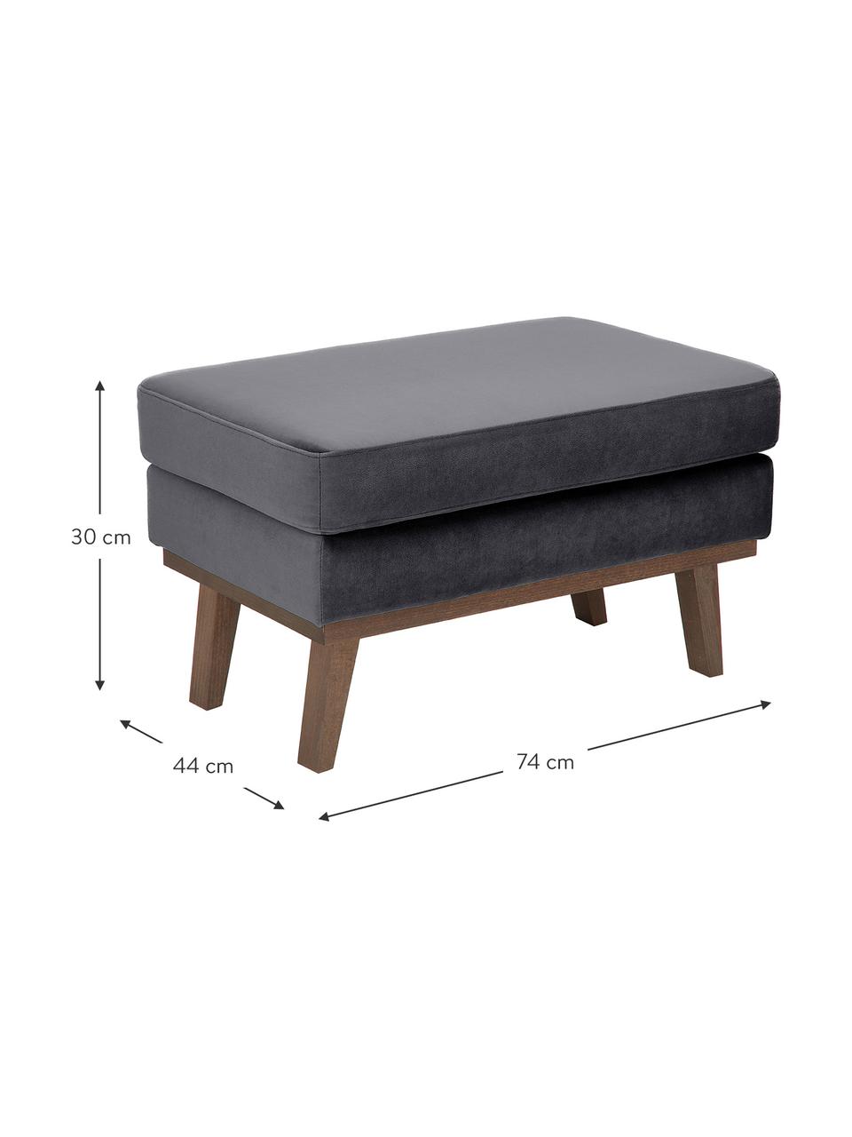 Sofa-Hocker Alva aus Samt in Dunkelgrau mit Buchenholz-Füßen, Bezug: Samt (Hochwertiger Polyes, Gestell: Massives Kiefernholz, Füße: Massives Buchenholz, gebe, Samt Dunkelgrau, B 74 x T 44 cm