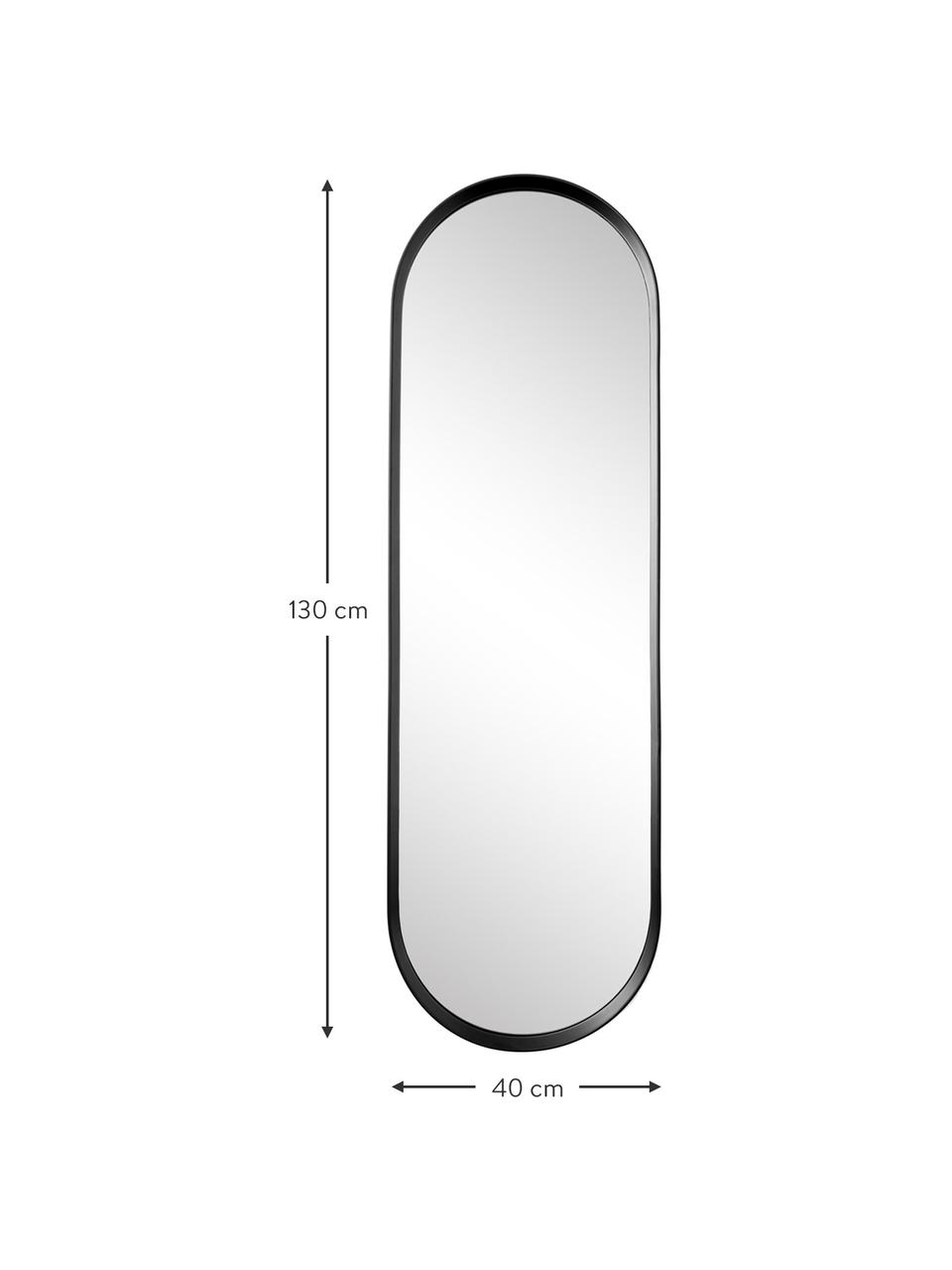 Ovale wandspiegel Norm met zwarte aluminium lijst, Lijst: gepoedercoat aluminium, Zwart, B 40 x H 130 cm