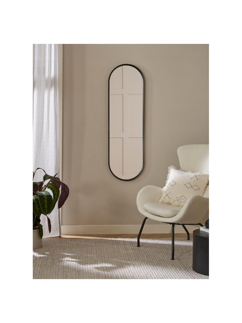 Ovaler Wandspiegel Norm mit schwarzem Aluminiumrahmen, Rahmen: Aluminium, pulverbeschich, Spiegelfläche: Spiegelglas, Schwarz, B 40 x H 130 cm