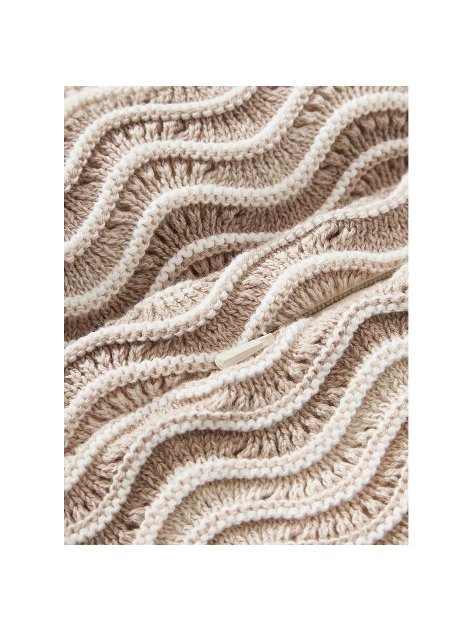 Pletený bavlněný povlak na polštář Emilio, 100 % bavlna, Světle béžová, tlumeně bílá, Š 45 cm, D 45 cm