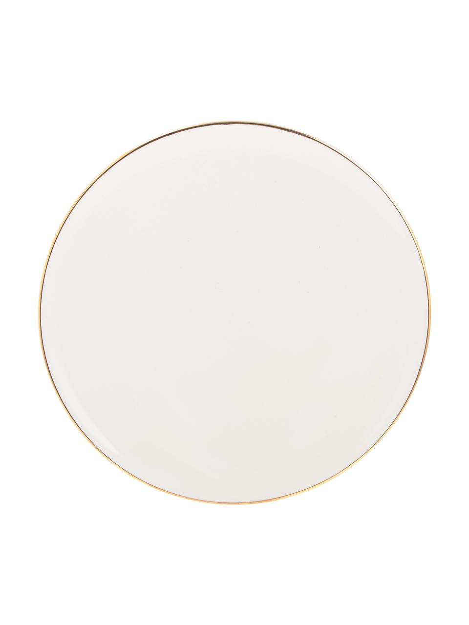 Handgemachte Frühstücksteller Allure mit goldfarbenem Rand, 6 Stück, Keramik, Weiss, Goldfarben, Ø 21 cm