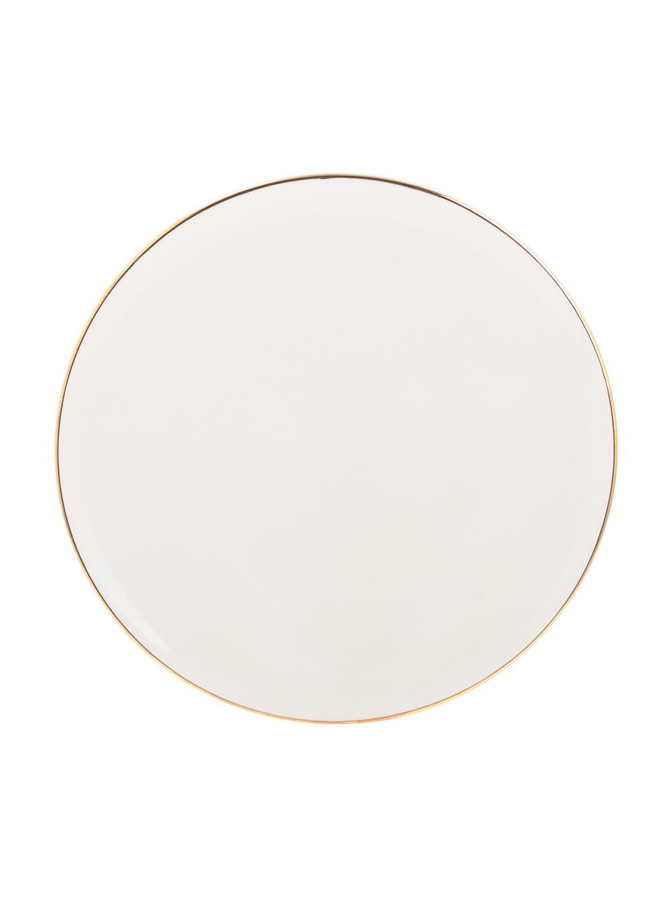 Ručne vyrobený raňajkový tanier so zlatým okrajom Allure, 6 ks, Keramika, Biela, odtiene zlatej, Ø 21 cm