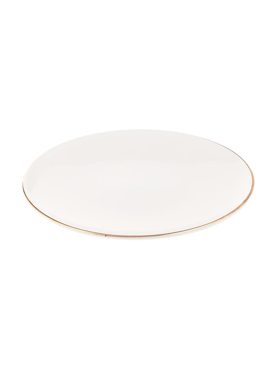 Handgemaakte ontbijtborden Allure met goudkleurige rand, 6 stuks, Keramiek, Wit, goudkleurig, Ø 21 cm