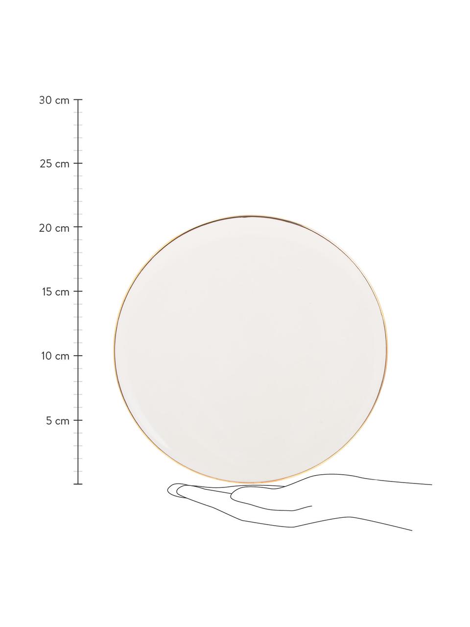 Ręcznie wykonany talerz śniadaniowy Allure, 6 szt., Ceramika, Biały, odcienie złotego, Ø 21 cm