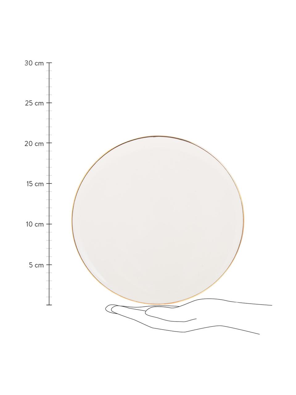 Ručně vyrobený snídaňový talíř se zlatým okrajem Allure, 6 ks, Keramika, Bílá, zlatá, Ø 21 cm