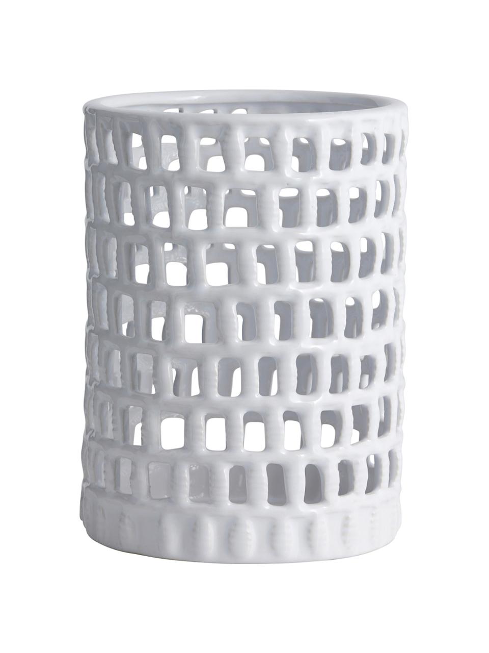Windlicht Wake aus Keramik, Keramik, Weiss, Ø 15 x H 21 cm