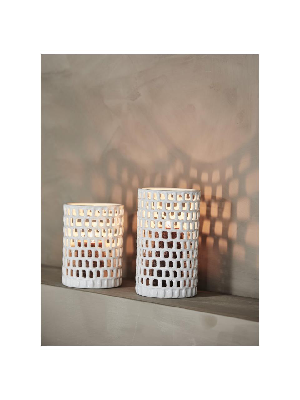 Windlicht Wake aus Keramik, Keramik, Weiß, Ø 15 x H 21 cm