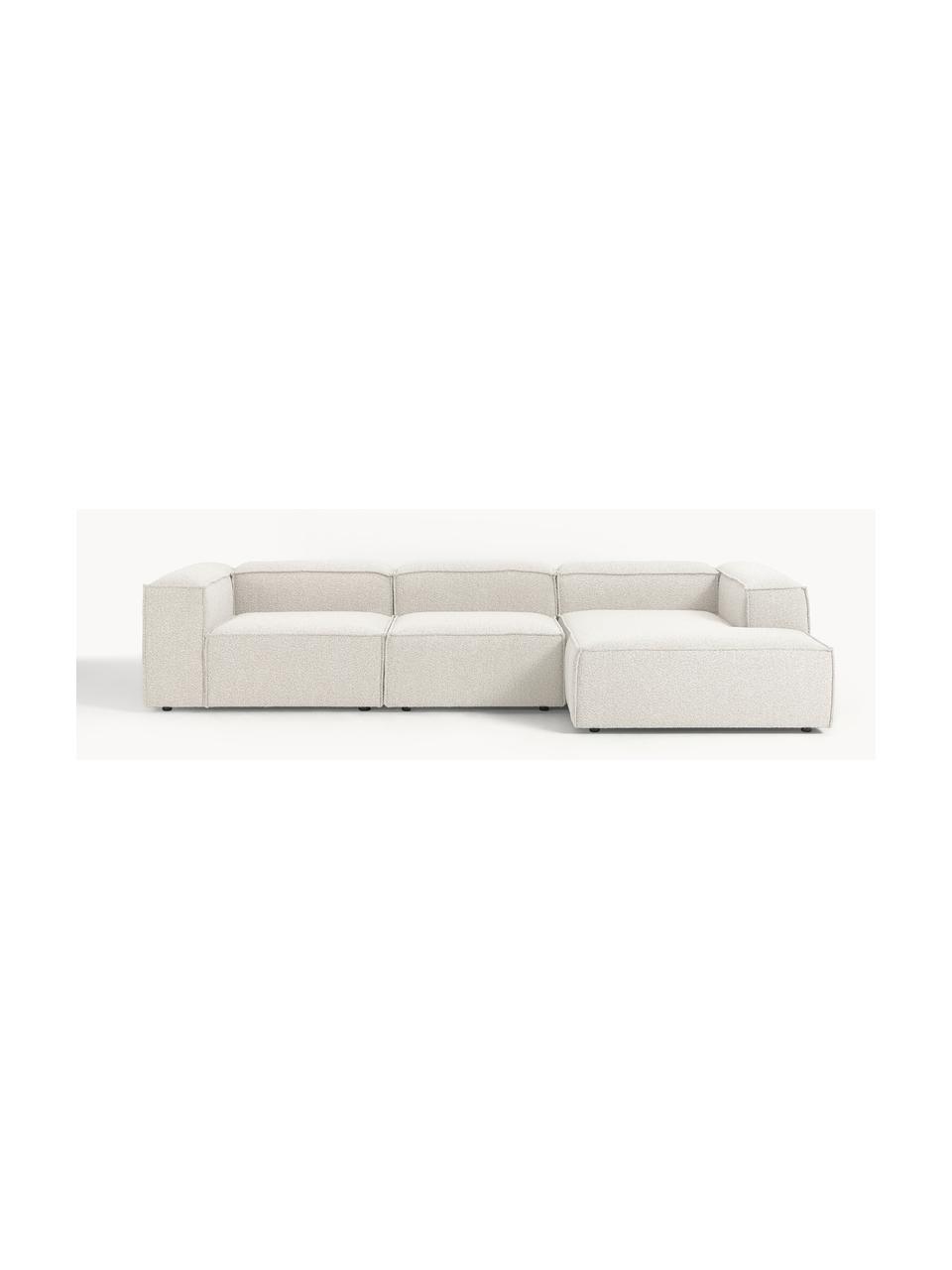 Modulares Ecksofa Lennon aus Bouclé, Bezug: Bouclé (100 % Polyester) , Gestell: Massives Kiefernholz, Spe, Füße: Kunststoff Dieses Produkt, Bouclé Off White, B 327 x T 180 cm, Eckteil links