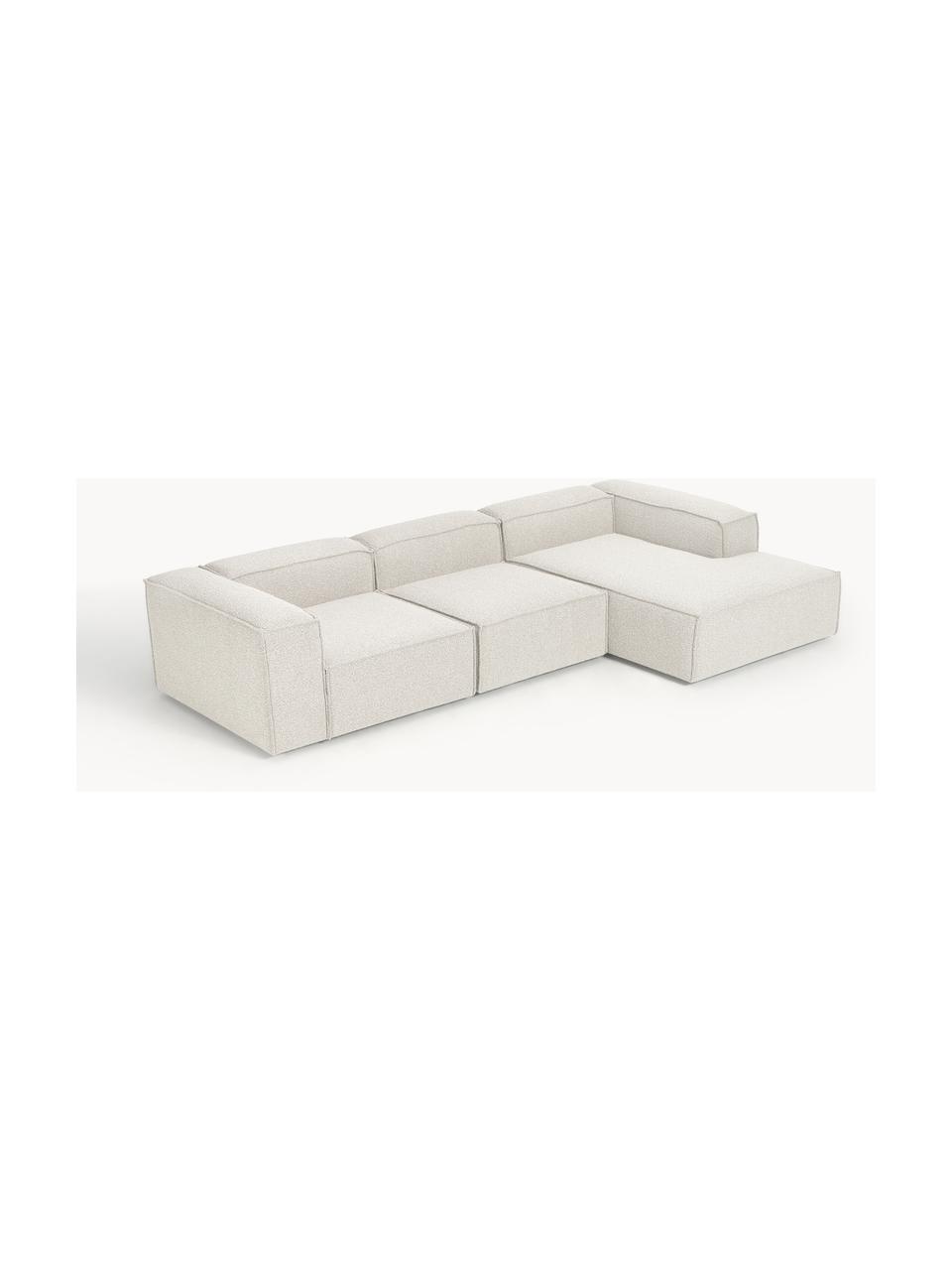 Modulares Ecksofa Lennon aus Bouclé, Bezug: Bouclé (100 % Polyester) , Gestell: Massives Kiefernholz, Spe, Füße: Kunststoff Dieses Produkt, Bouclé Off White, B 327 x T 180 cm, Eckteil rechts