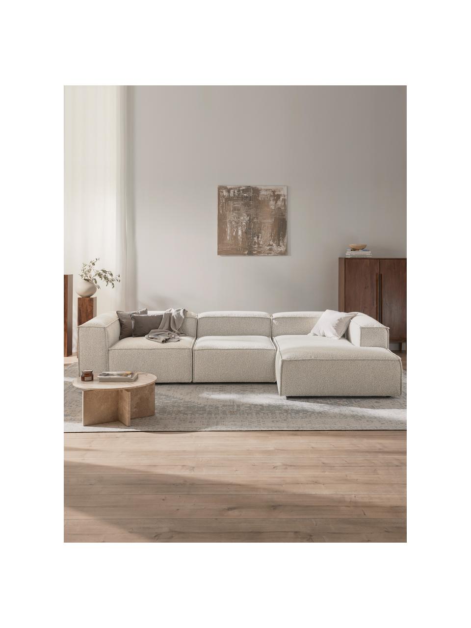 Modulares Ecksofa Lennon aus Bouclé, Bezug: Bouclé (100 % Polyester) , Gestell: Massives Kiefernholz, Spe, Füße: Kunststoff Dieses Produkt, Bouclé Off White, B 327 x T 180 cm, Eckteil rechts