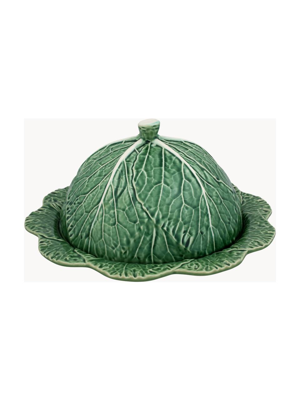 Handbemalte Servierplatte Cabbage mit Abdeckung, Steingut, Dunkelgrün, Ø 35 x H 16 cm