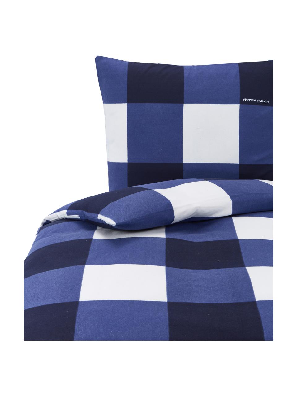 Kockovaná flanelová posteľná bielizeň Cosy, Modrá, biela