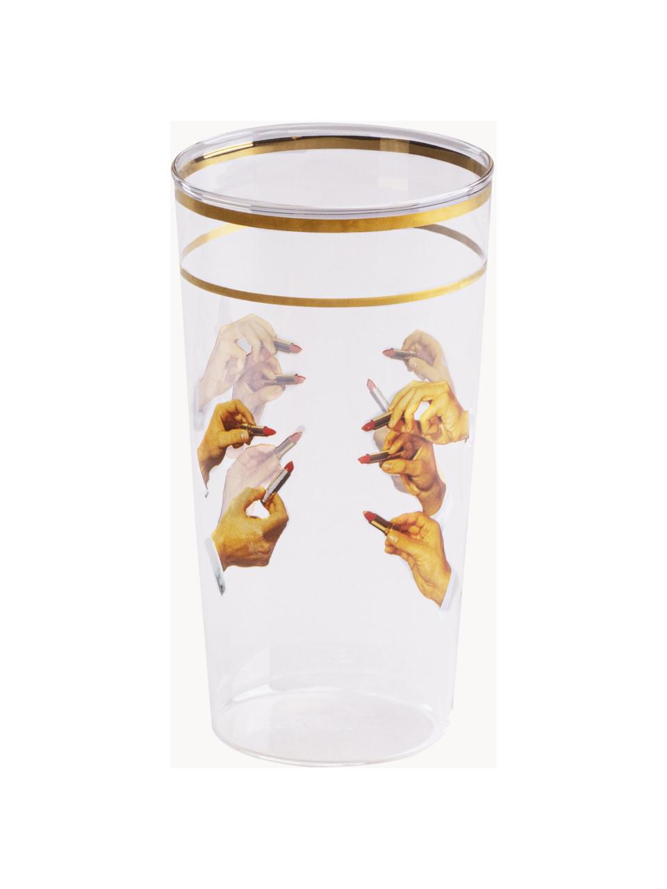 Design waterglas Lipsticks, Decoratie: goudkleurig, Handen met lippenstift, Ø 7 x H 13 cm, 375 ml