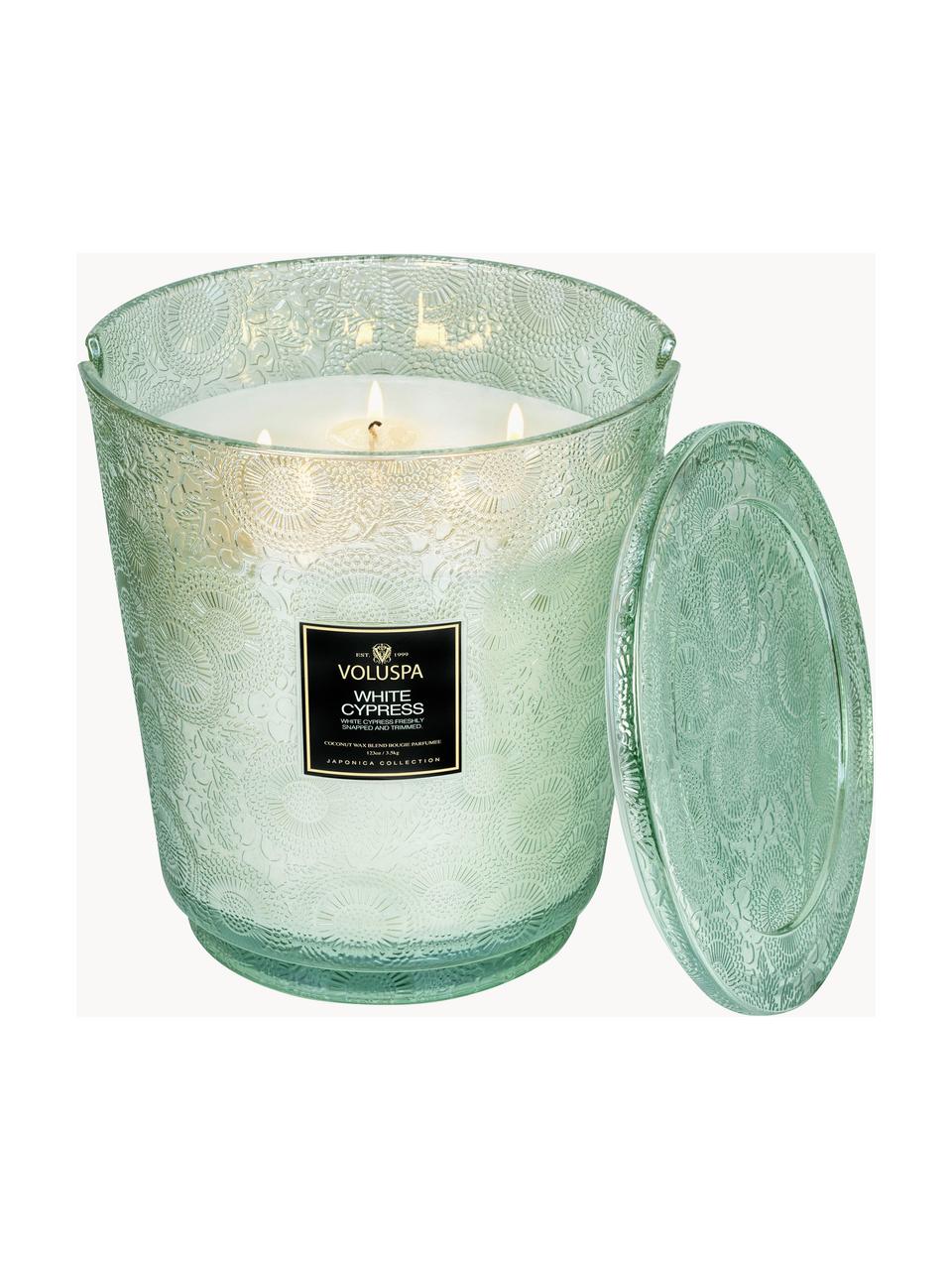 Candela profumata con cinque stoppini fatta a mano Japonica Collection (cipresso, bacche di ginepro, foglie di menta e l, Contenitore: vetro, Cipresso bianco, bacche di ginepro, foglie di menta e legno, Larg. 25 x Alt. 30 cm