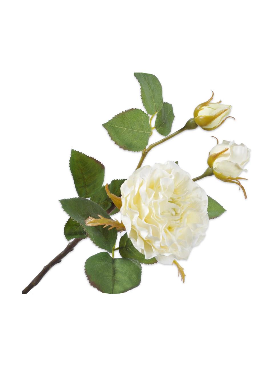 Branche de rose artificielle, blanche, Plastique, câble métallique, Blanc, long. 48 cm