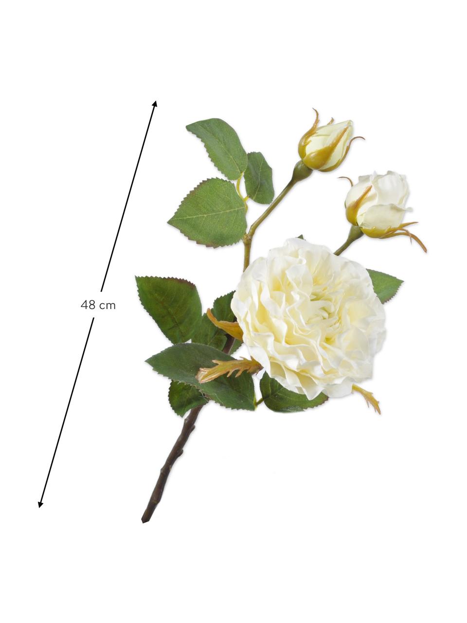 Branche de rose artificielle, blanche, Plastique, câble métallique, Blanc, long. 48 cm