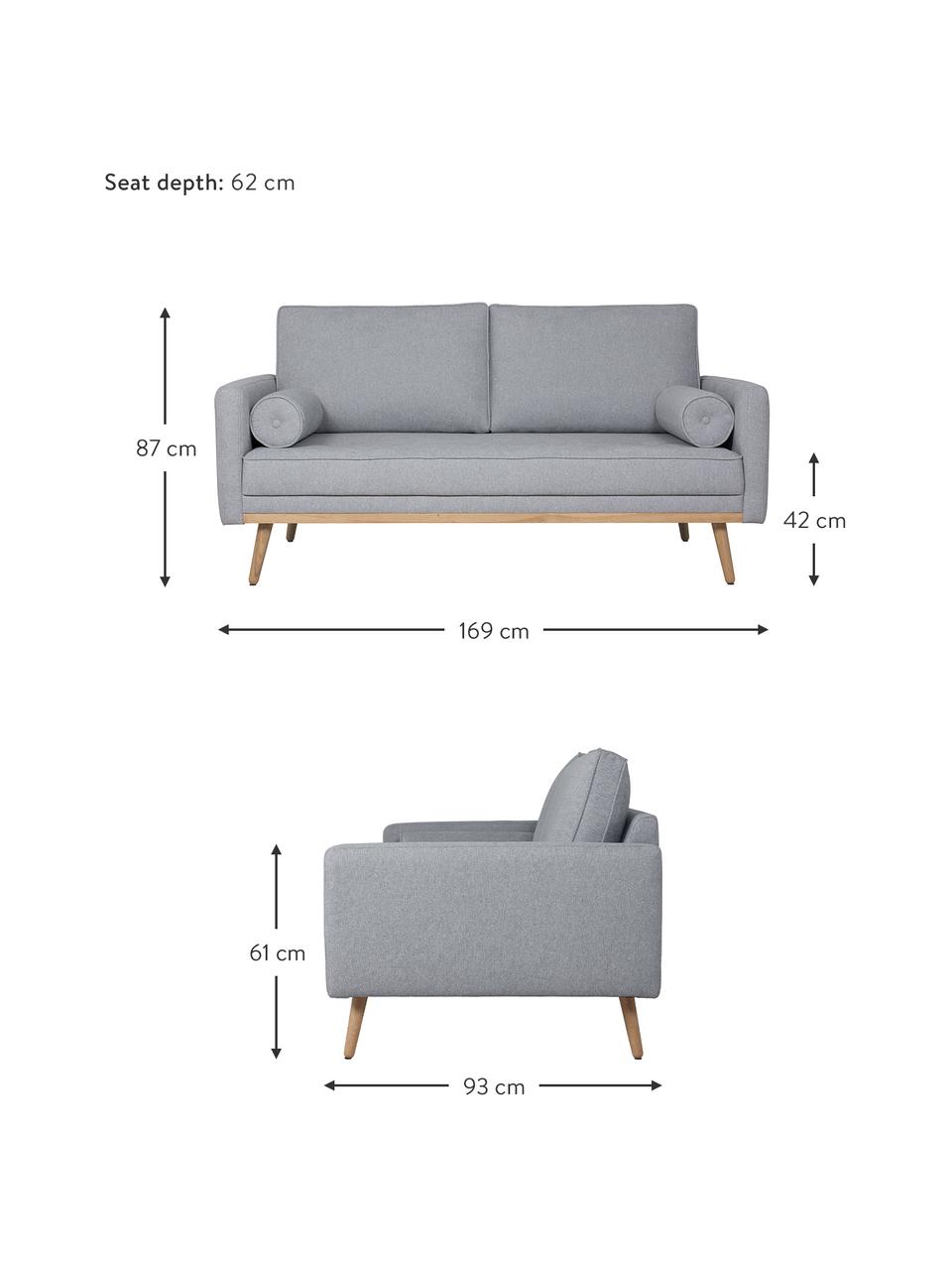 Canapé 2 places bleu-gris Saint, Tissu bleu-gris, larg. 169 x prof. 87 cm