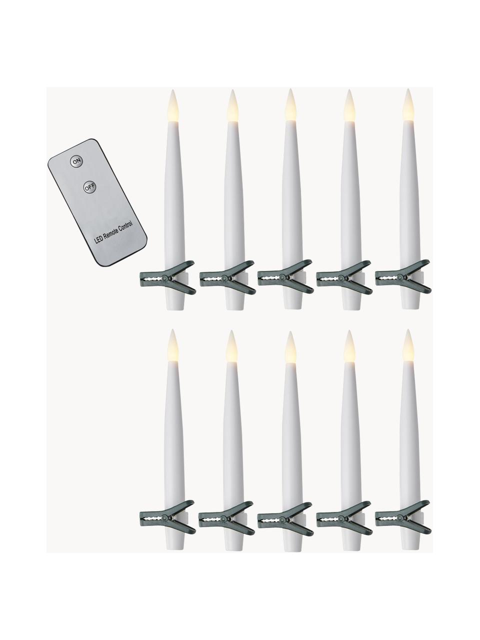 Batteriebetriebene LED-Kerzen Zoe, 11er-Set, warmweiss, Kunststoff, Weiss, Grün, B 2 x H 16 cm