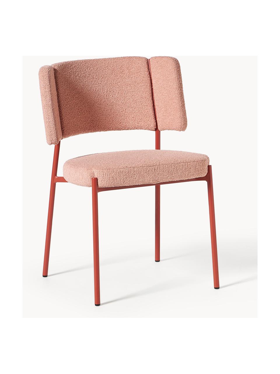 Chaises rembourrées en bouclette Samantha, 2 pièces, Bouclette vieux rose, pieds rouges, larg. 55 x prof. 55 cm