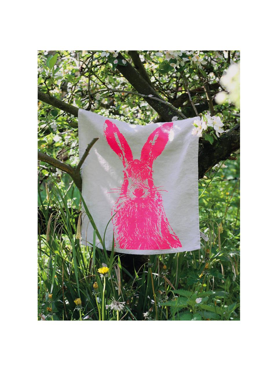 Leinen-Geschirrtuch Hare, handsiebbedruckt, 100 % Leinen, Hellgrau, Pink, B 50 x L 70 cm